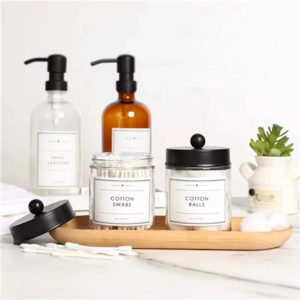 2-Pack Bathroom Apothecary Storage Jars, Vanity Countertop Canister, Glass Jars